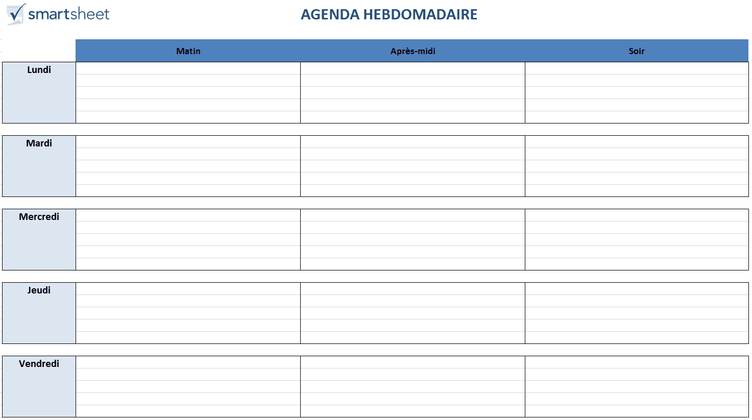 Planificateur hebdomadaire de la boîte horaire