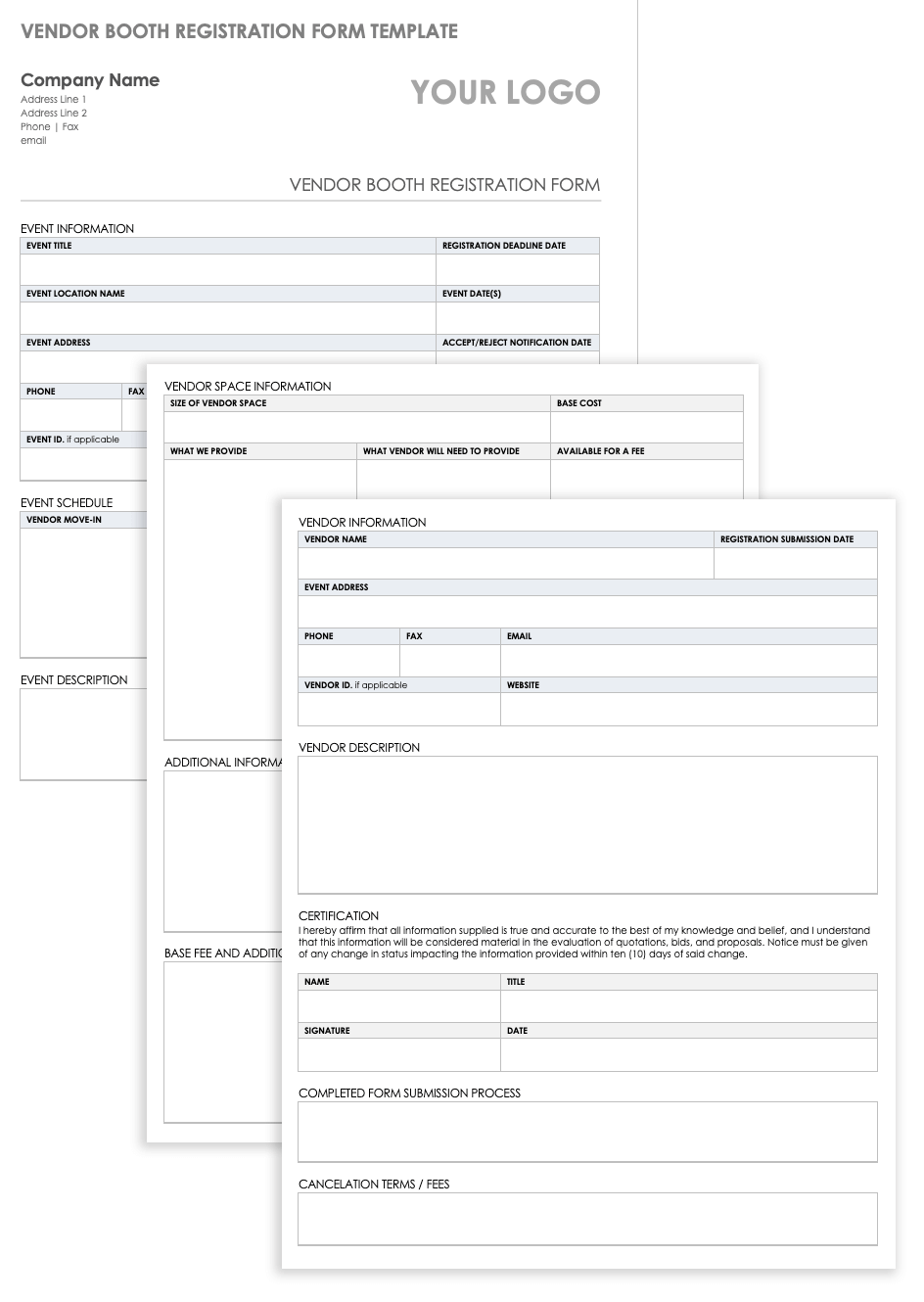 Free Vendor Registration Forms  Smartsheet Inside Registration Form Template Word Free