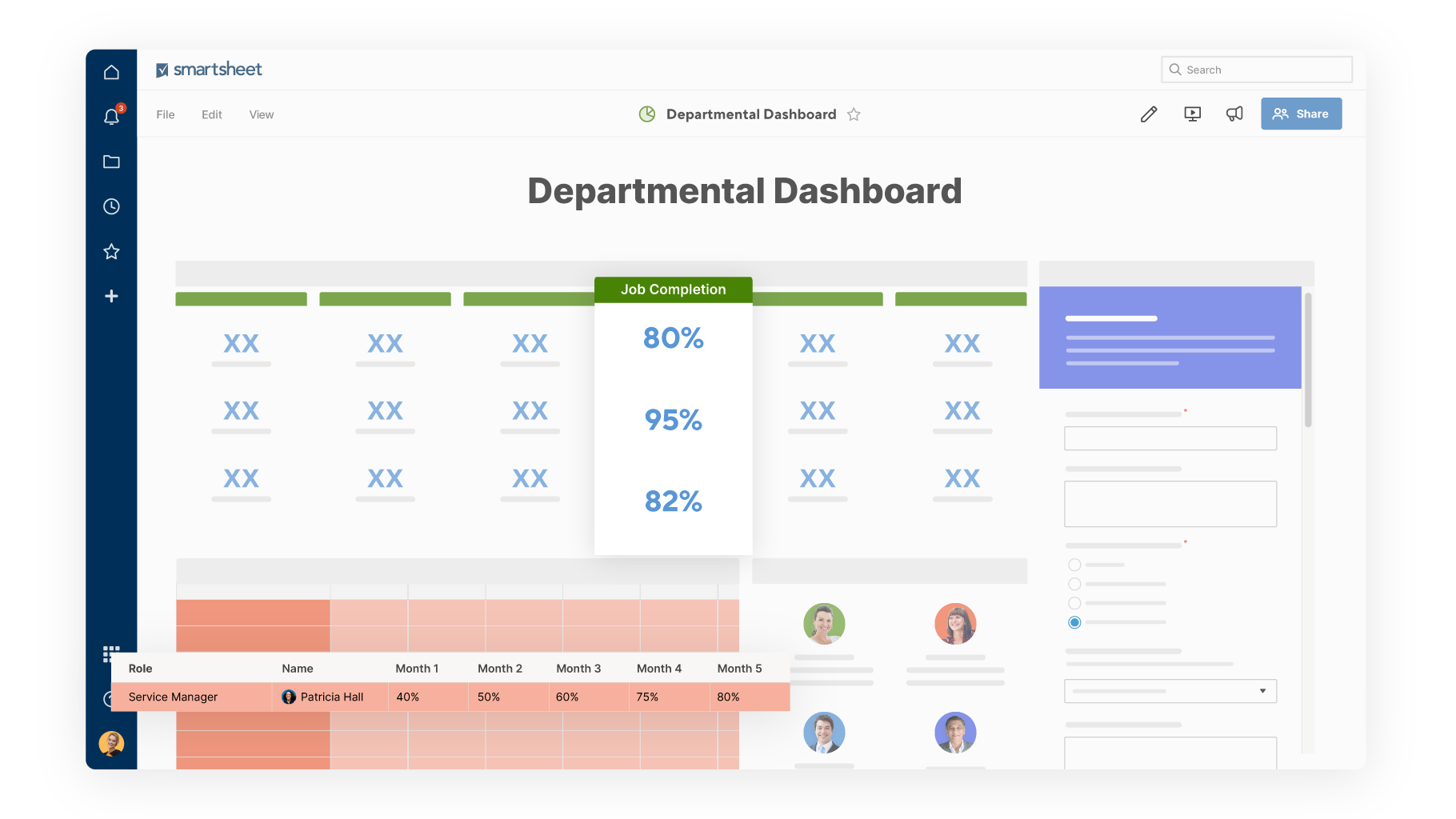 Smartsheet product screen of dashboard