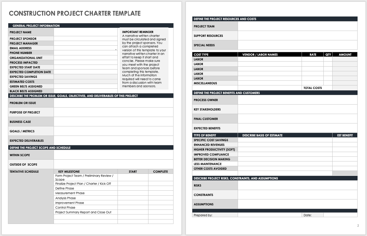 One Page Project Charter Example