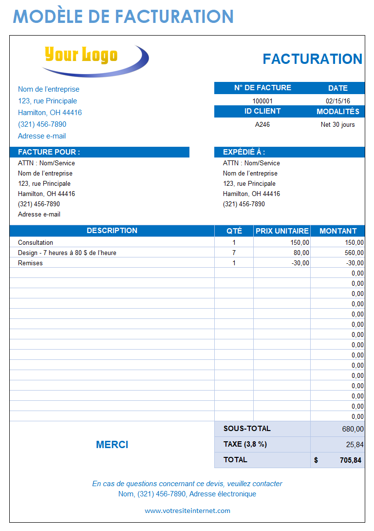 Modèle de facture de facturation
