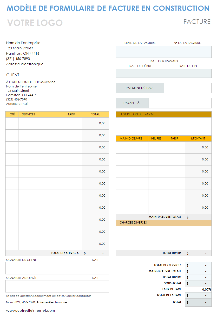 Formulaire de facture de construction