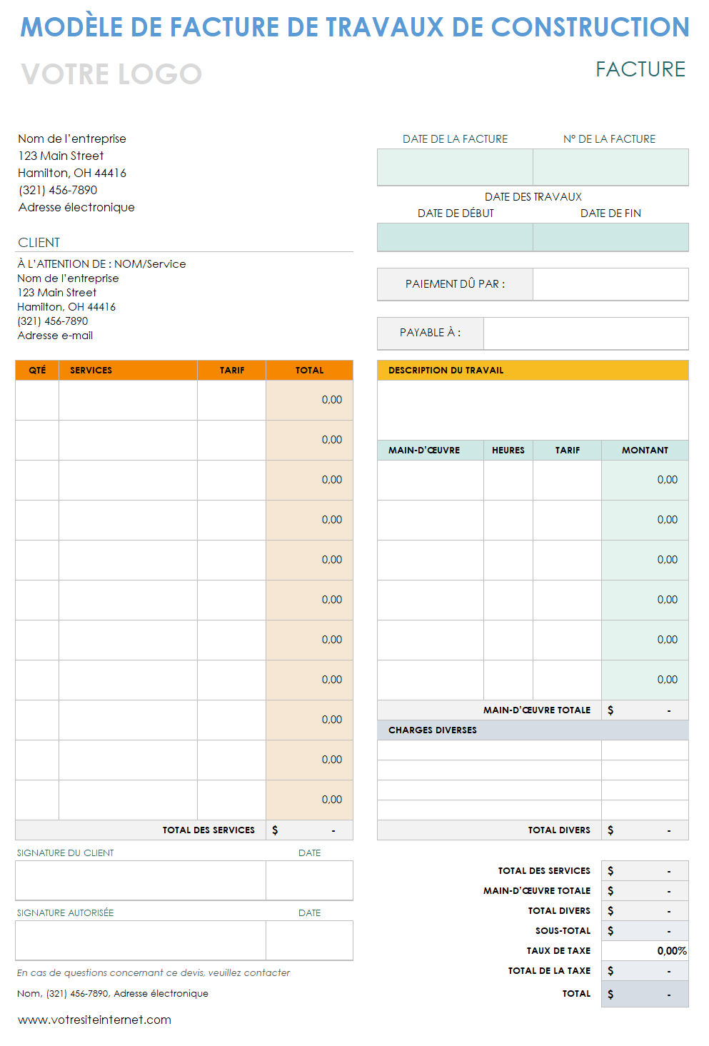 Facture de travaux de construction