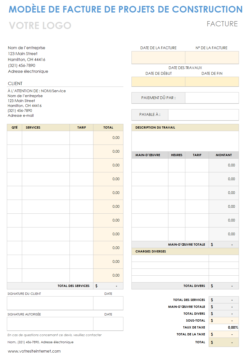 Facture de projet de construction