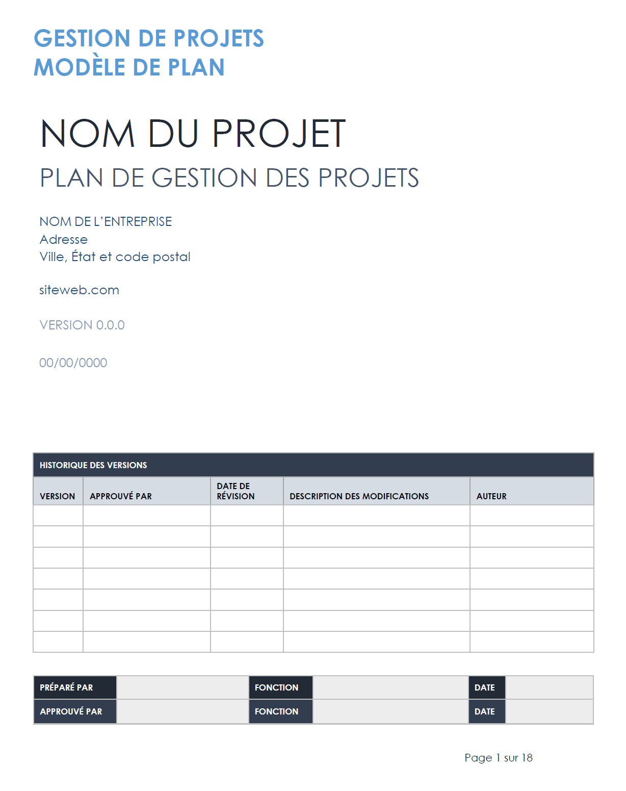 Modèle de plan de gestion de projet