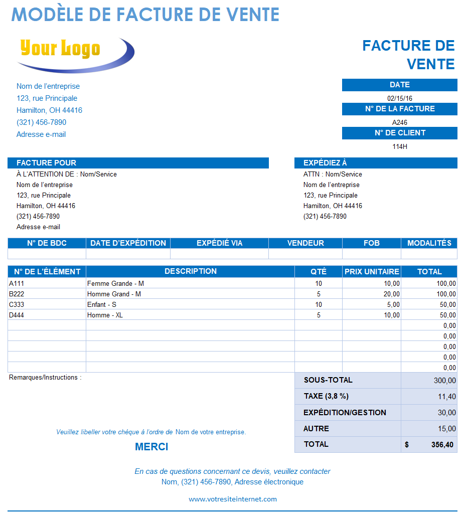 Modèle de facture de vente