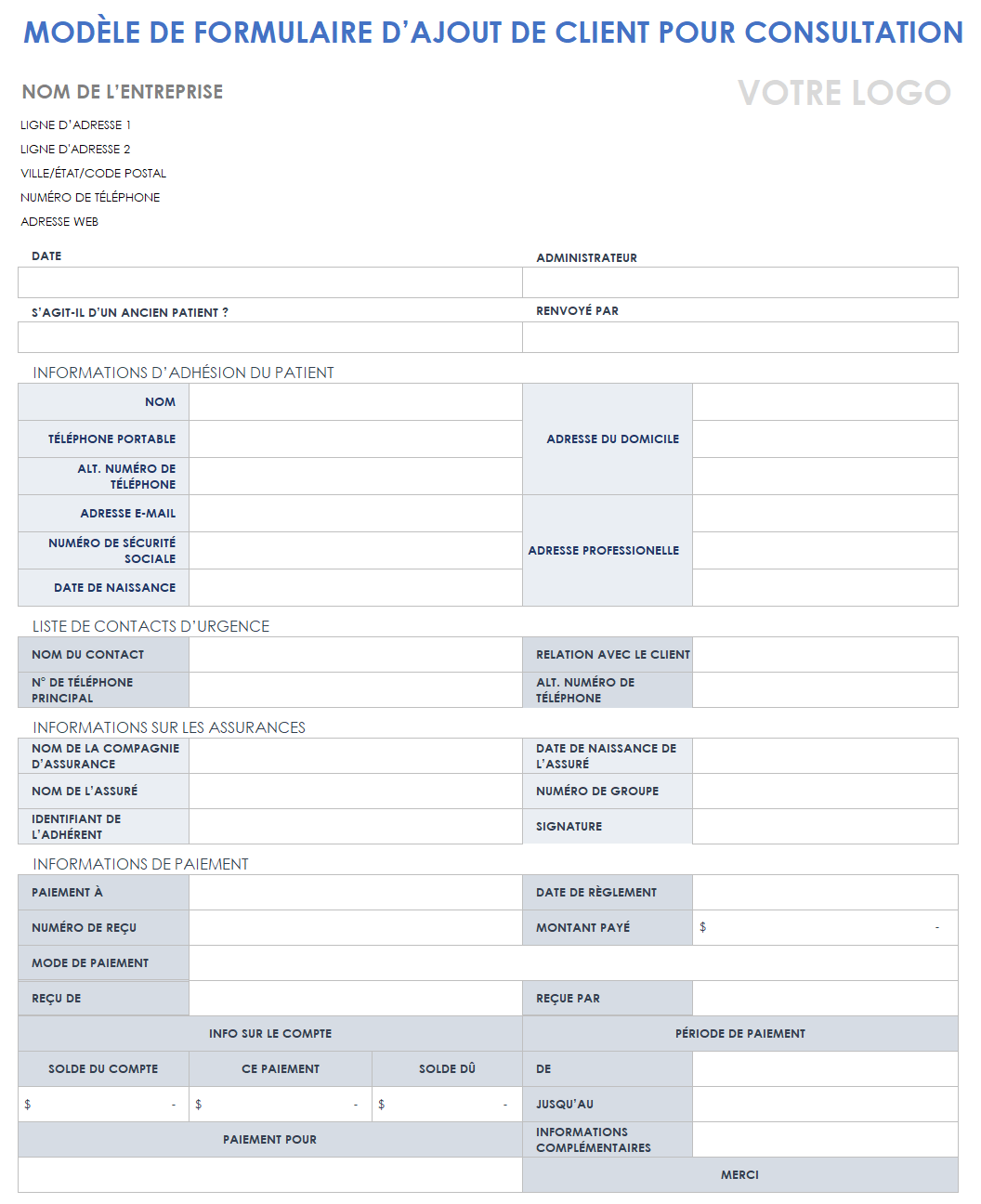 Formulaire d'admission des clients en counseling