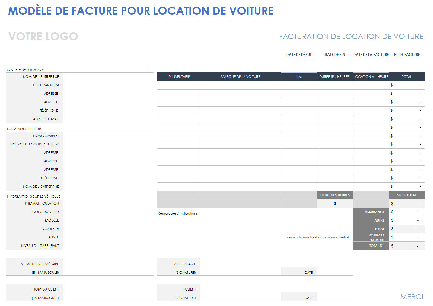 Facture de location de voiture