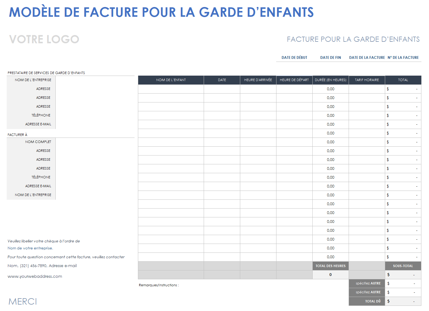 Facture de garde d'enfants