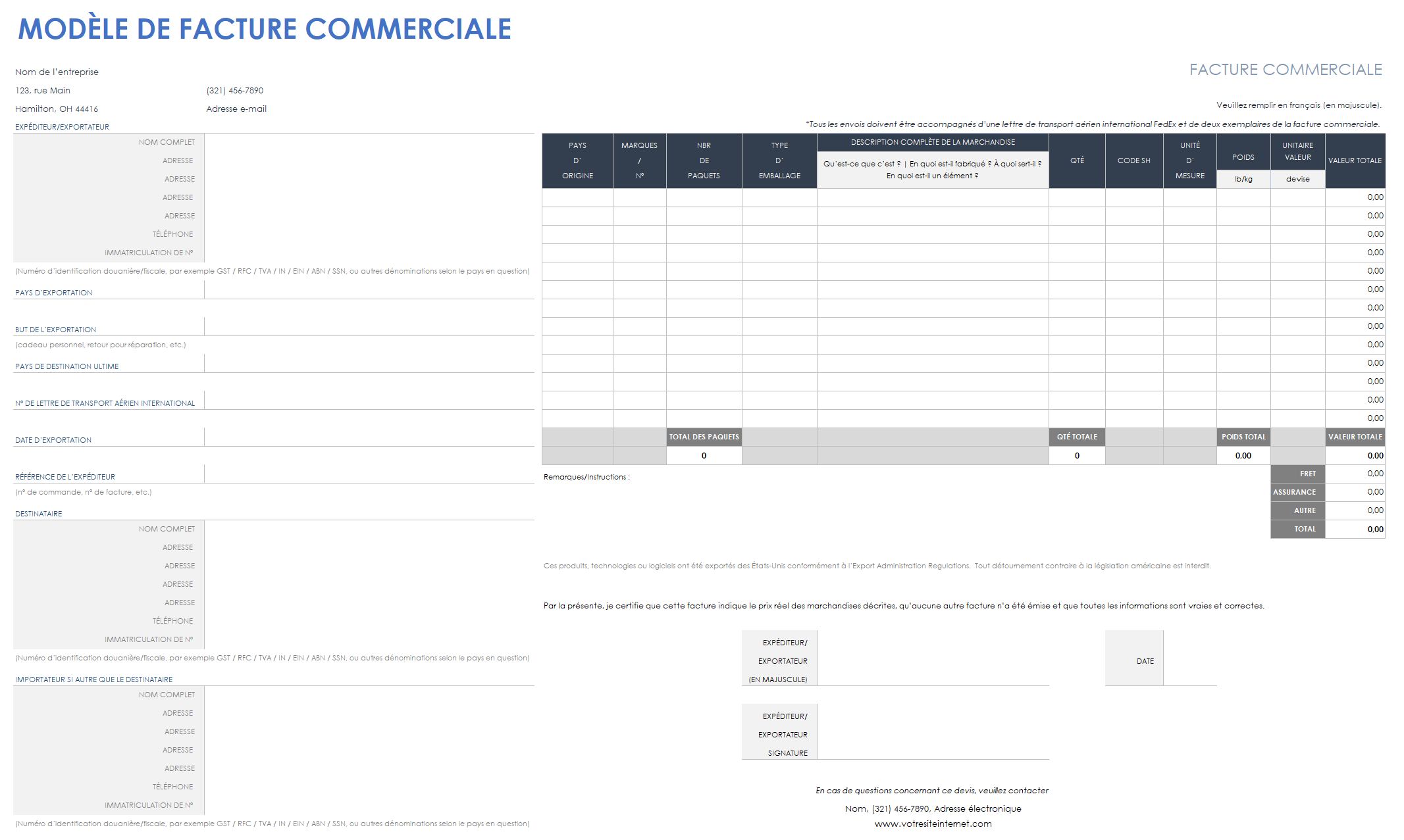 Modèle de facture commerciale