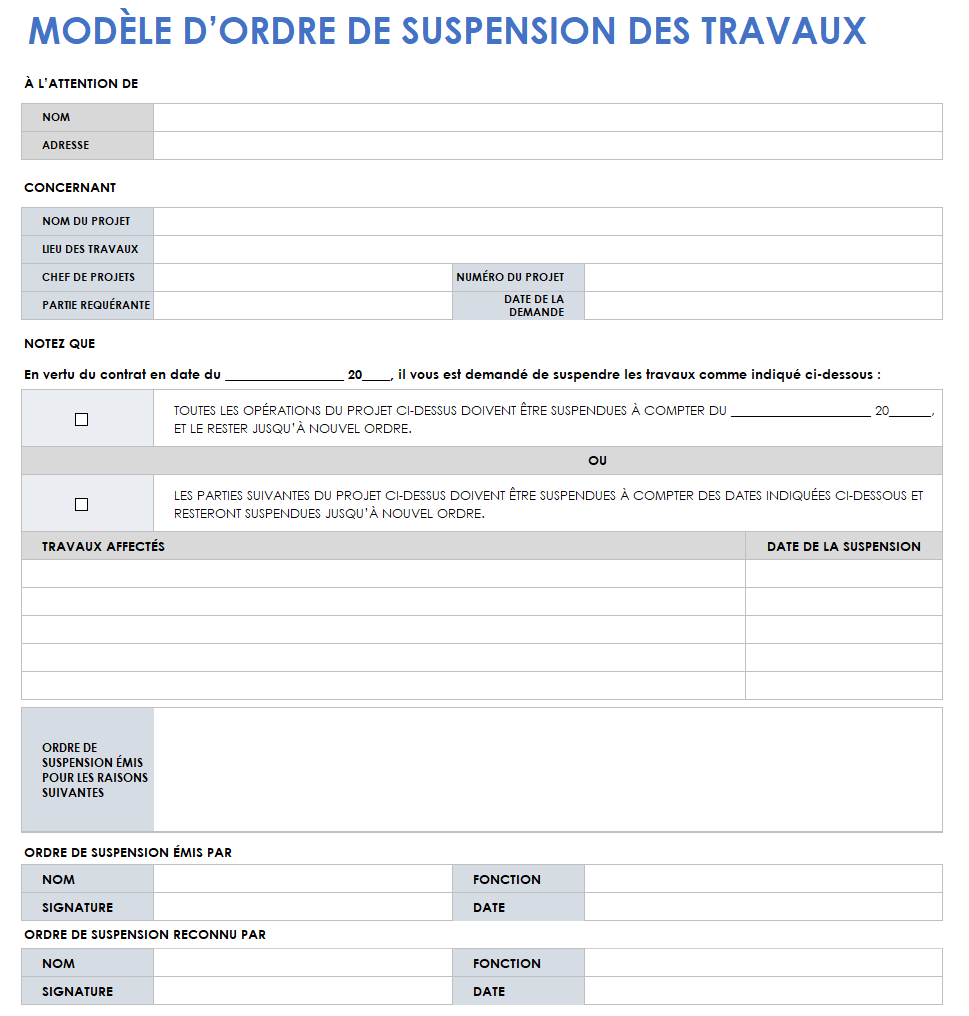 Ordre d’arrêt des travaux de construction