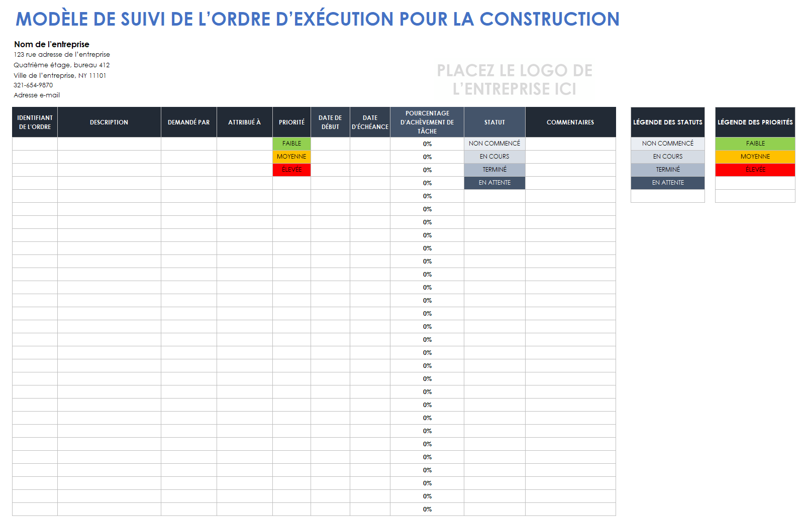 Suivi des ordres de travaux de construction