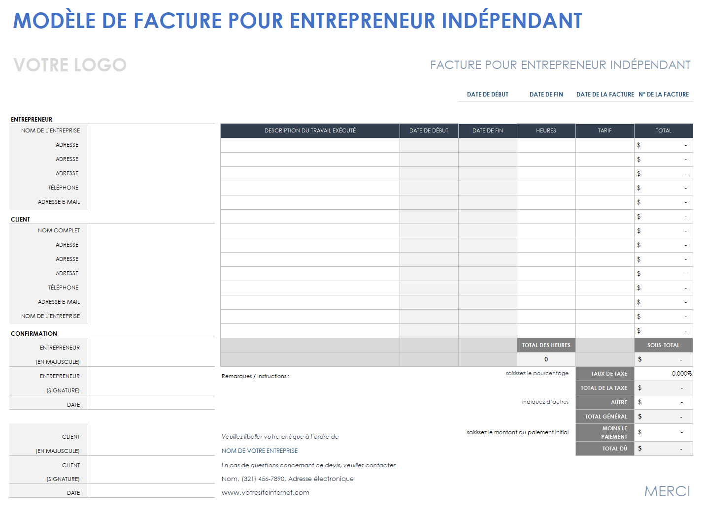 Facture d'entrepreneur indépendant