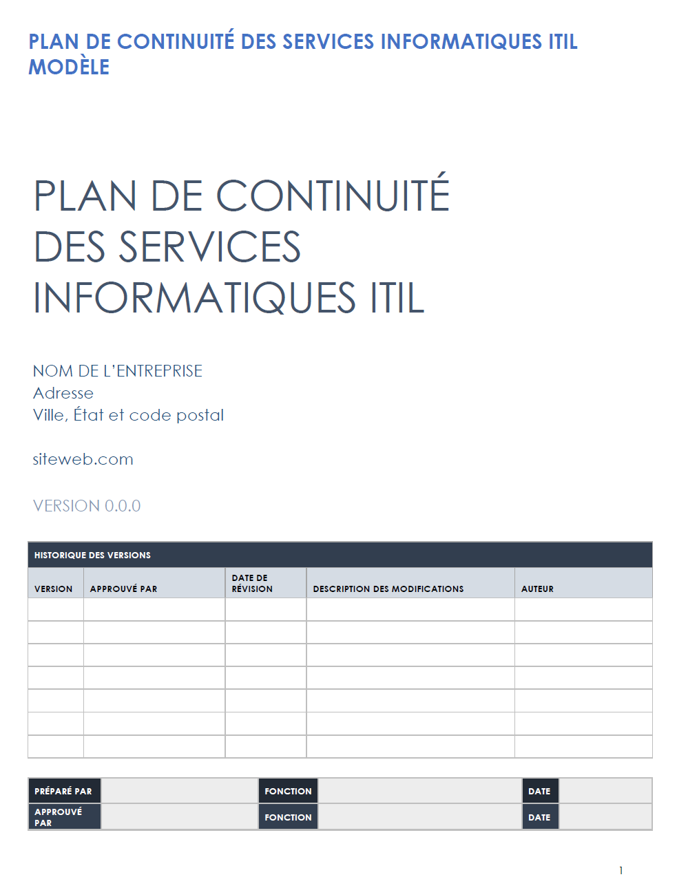  modèle de plan de continuité des services itil-it