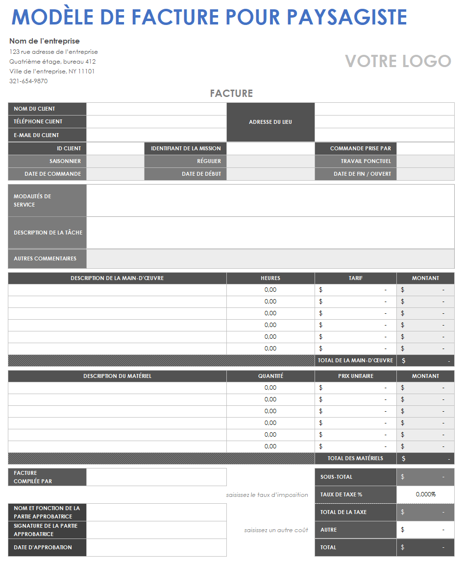 Facture d'aménagement paysager