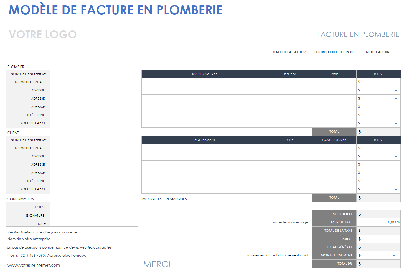 Facture de plomberie