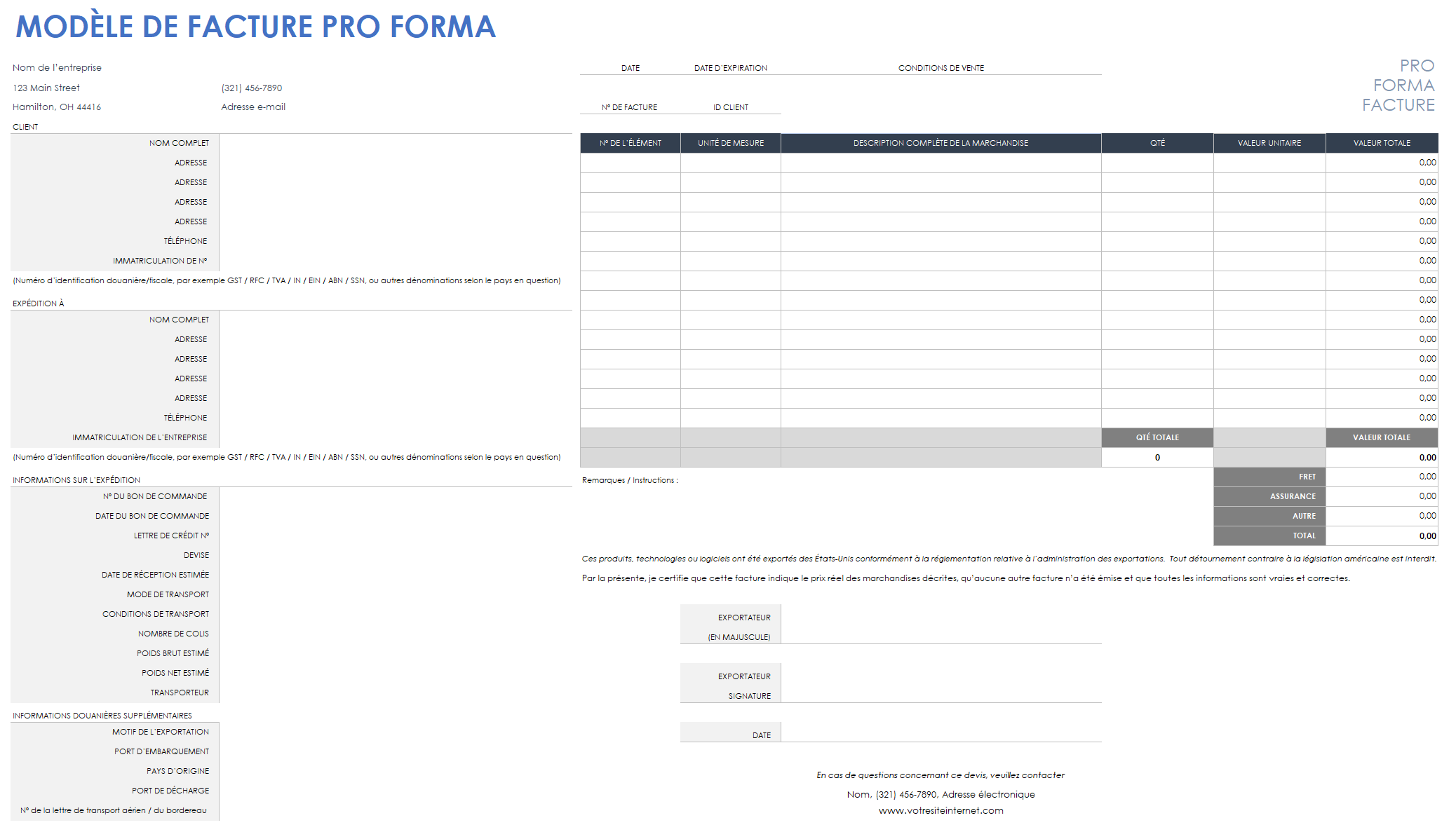 Modèle de facture pro forma