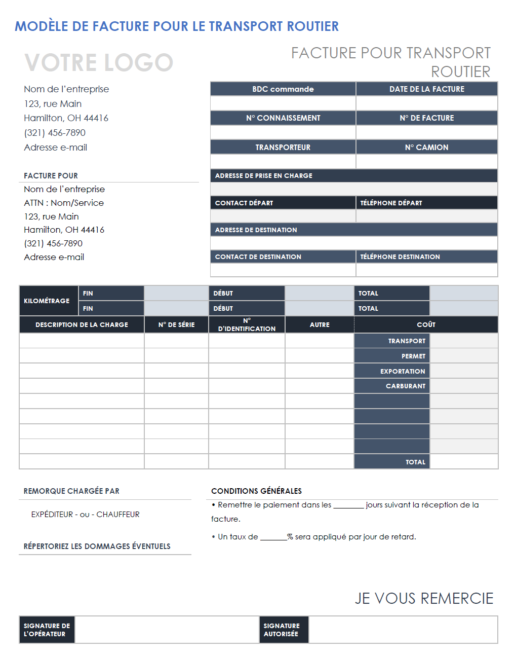 Facture de camionnage