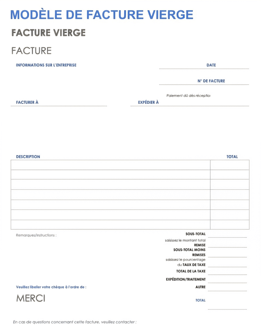  Modèle de facture vierge