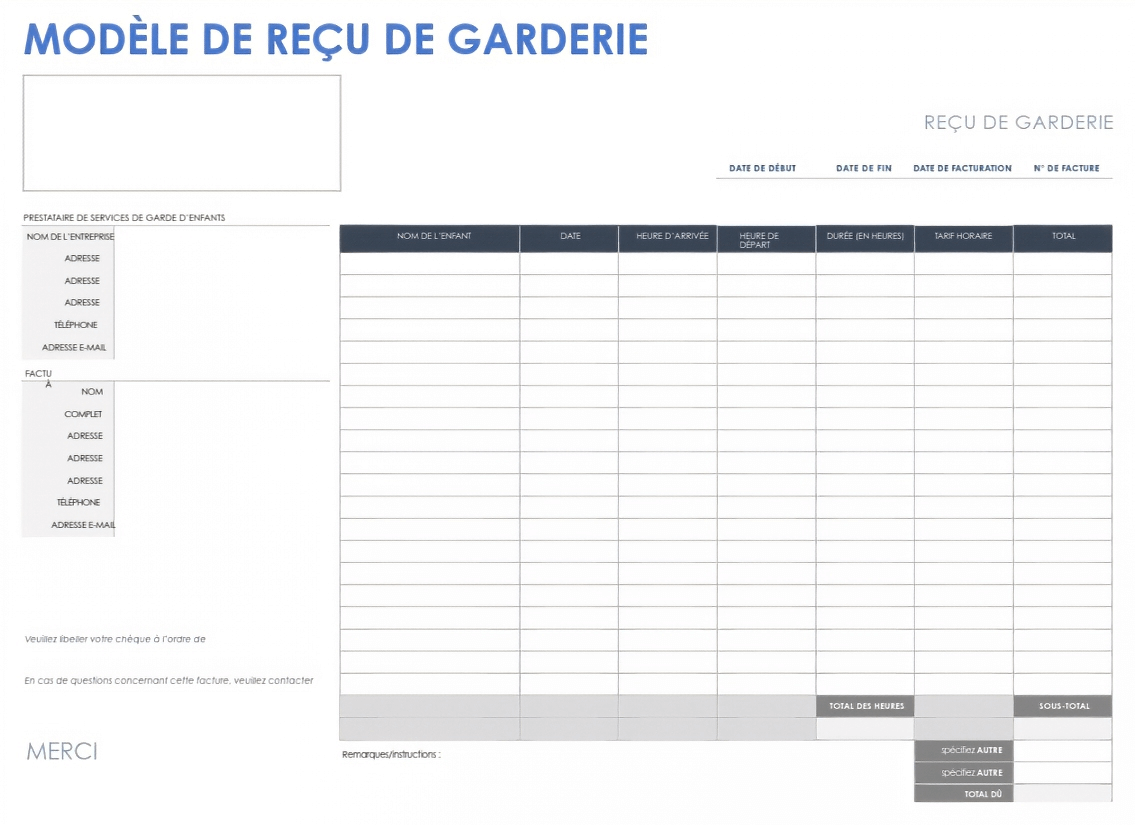  Modèle de reçu de garderie