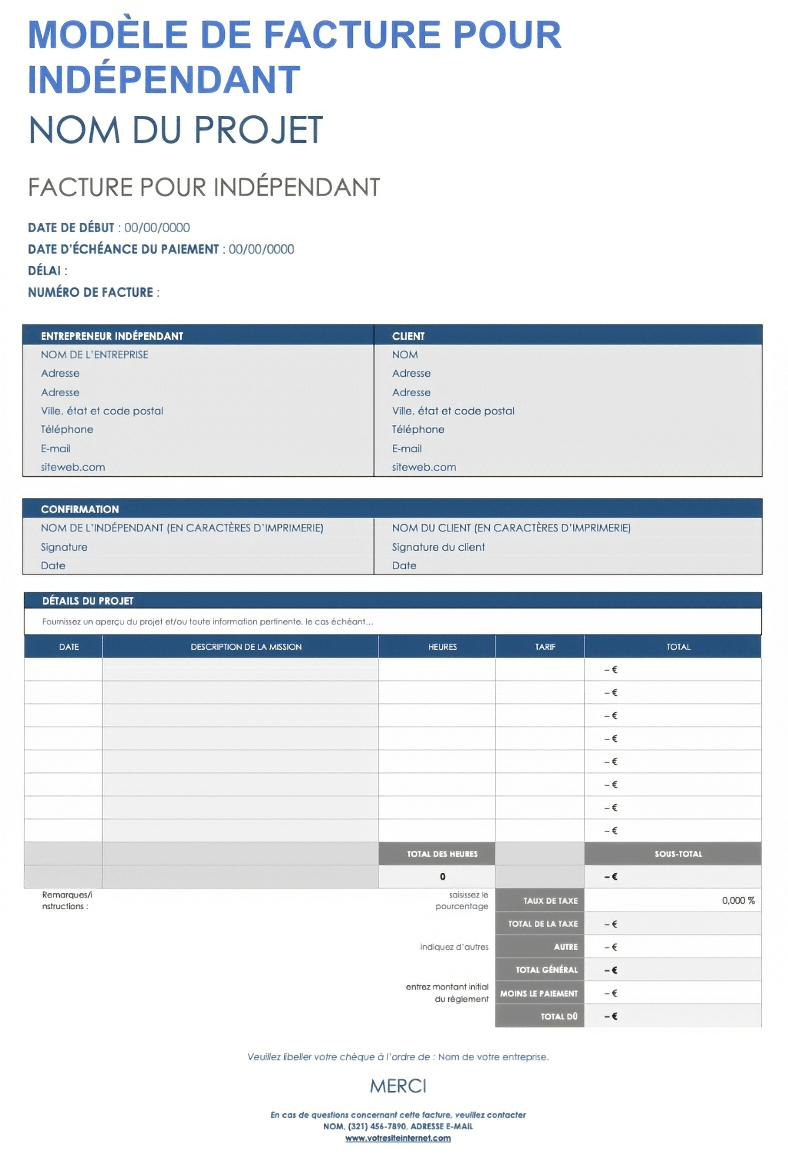  Modèle de facture indépendant