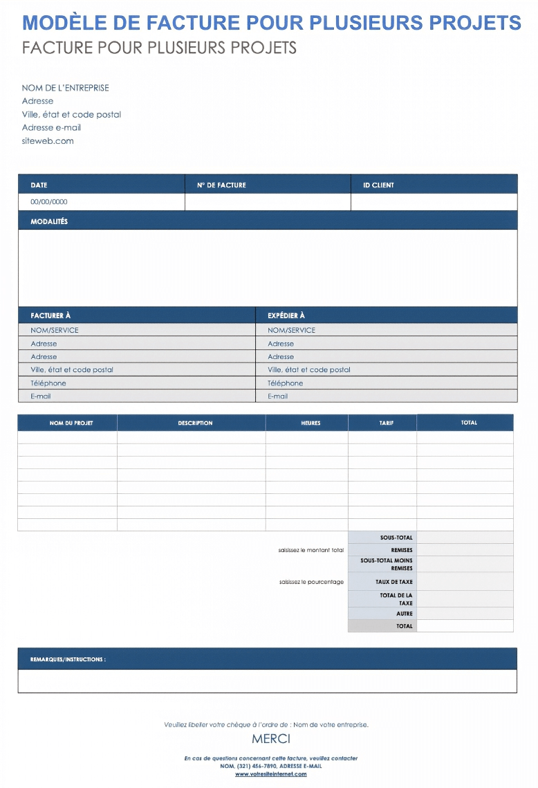  Modèle de facture pour plusieurs projets