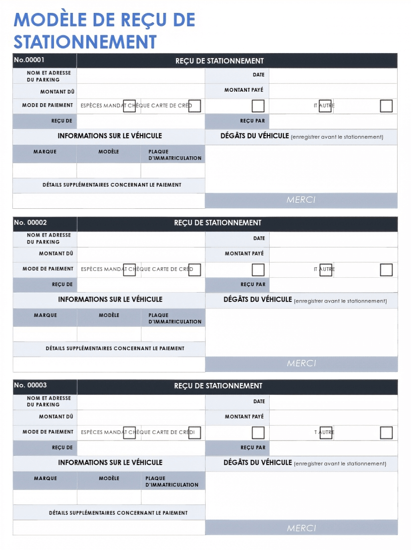  Modèle de reçu de stationnement