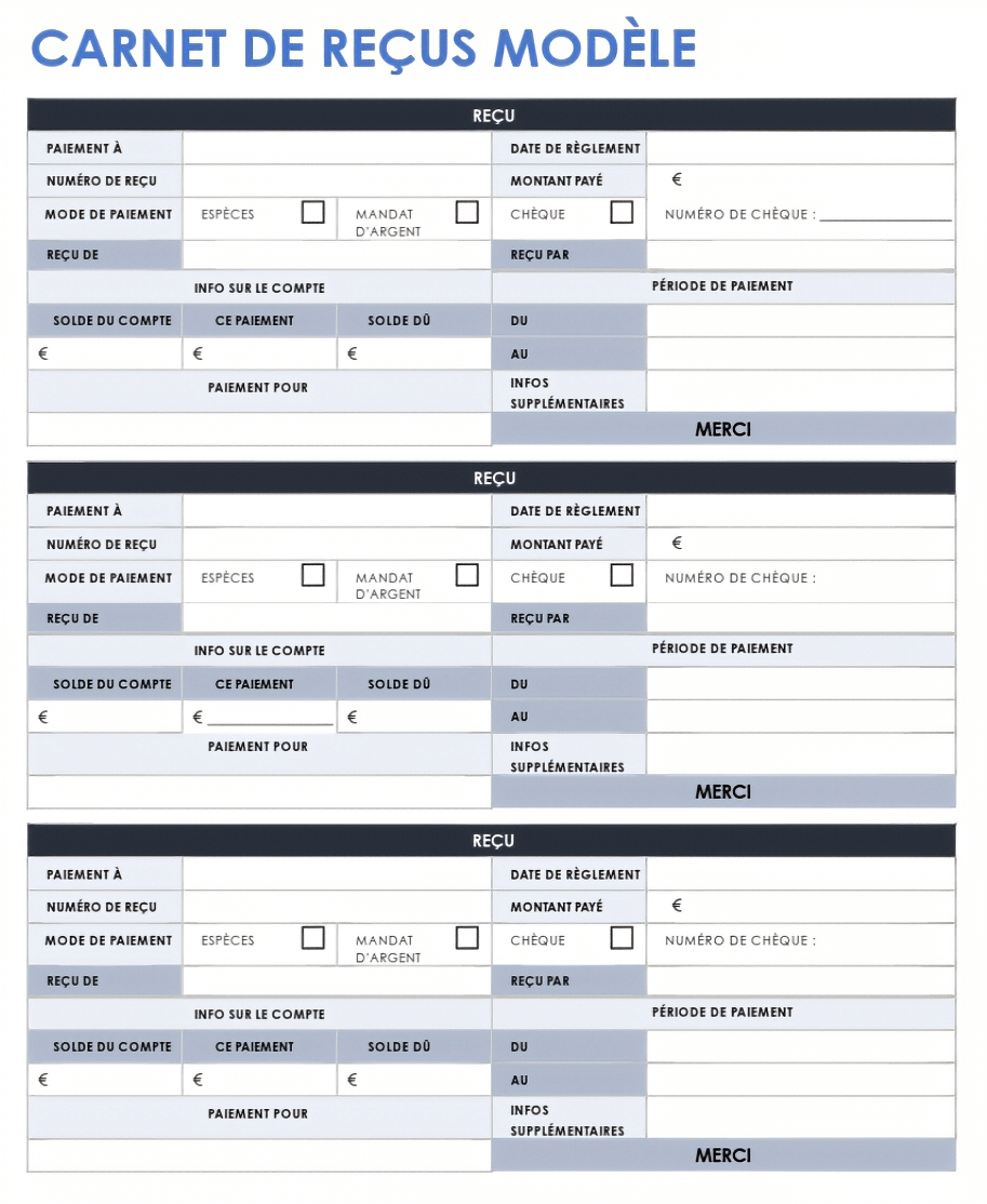  Modèle de carnet de reçus