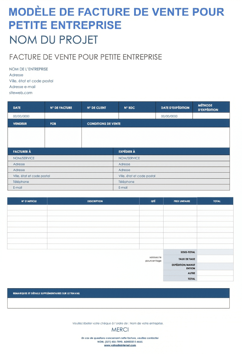  Modèle de facture de vente pour petites entreprises