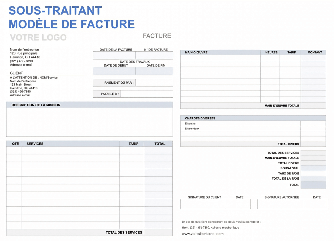  Modèle de facture de sous-traitant