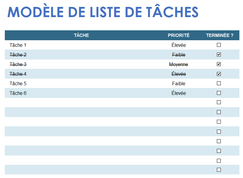  Modèle de liste de tâches