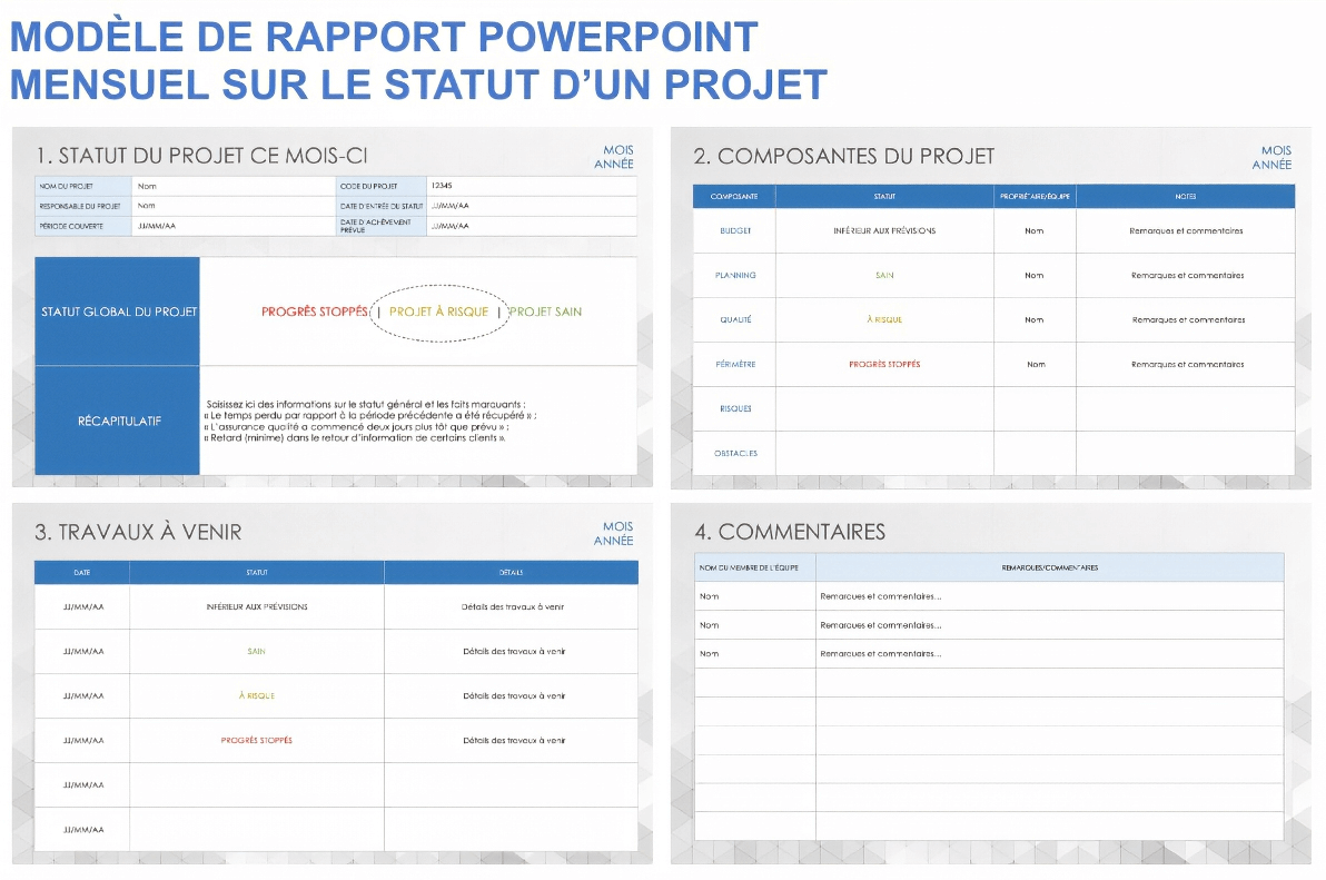  Modèle de rapport mensuel sur l'état du projet