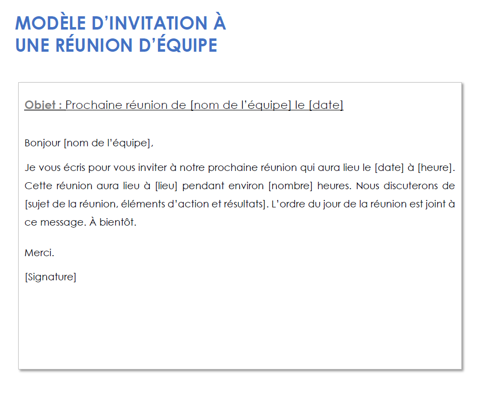  Modèle d'invitation à une réunion d'équipe