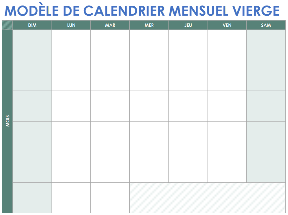  Modèle de calendrier mensuel vierge