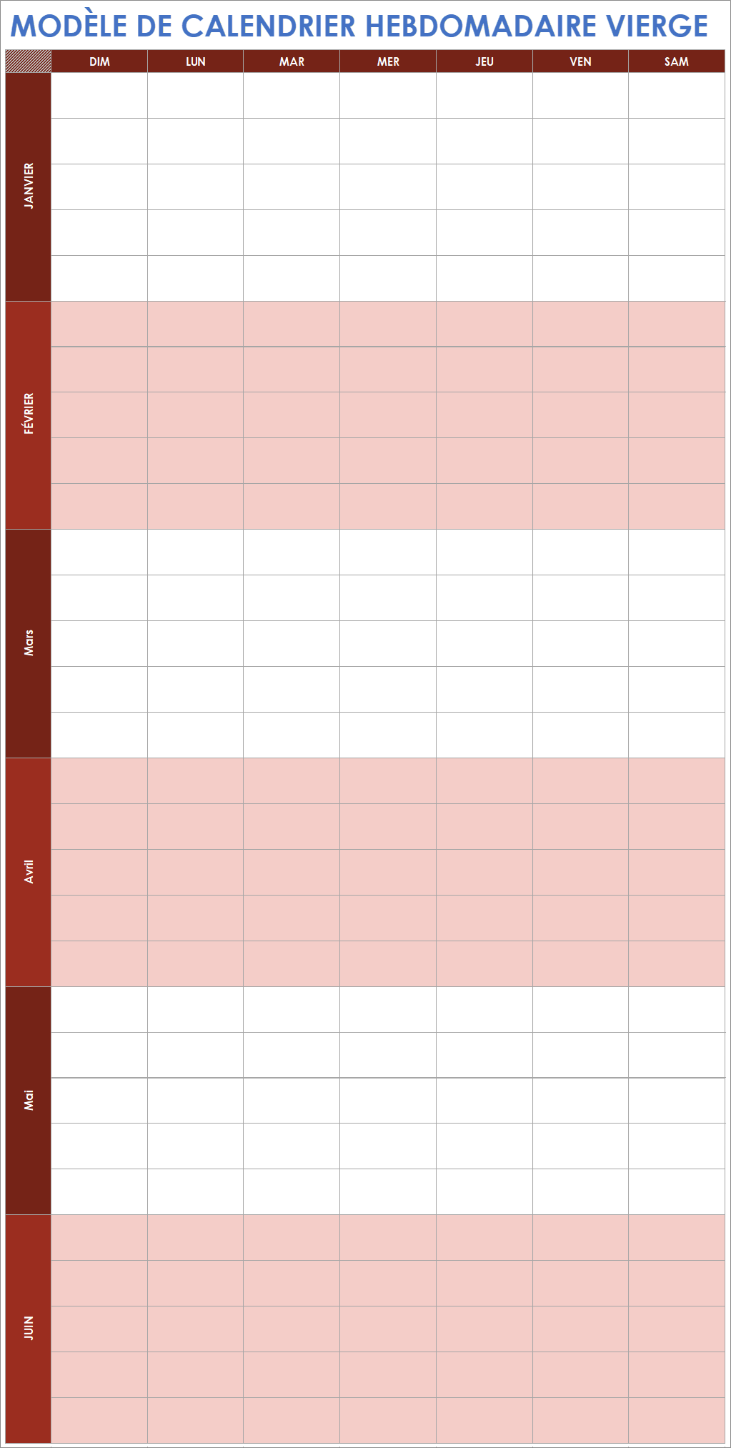  Modèle de calendrier hebdomadaire vierge