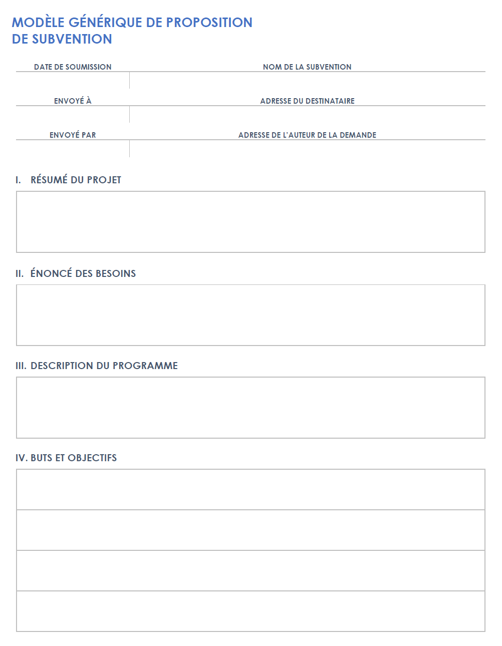 Modèle de proposition de subvention générique