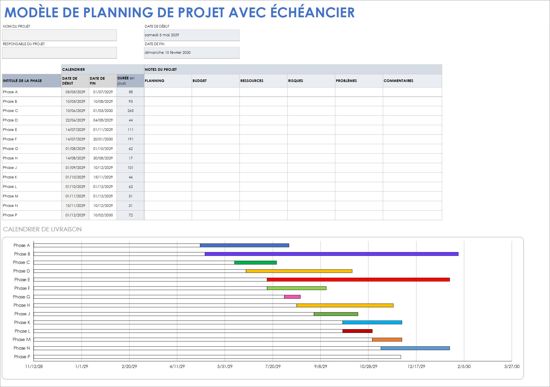  Calendrier de projet avec modèle de chronologie Google Sheets