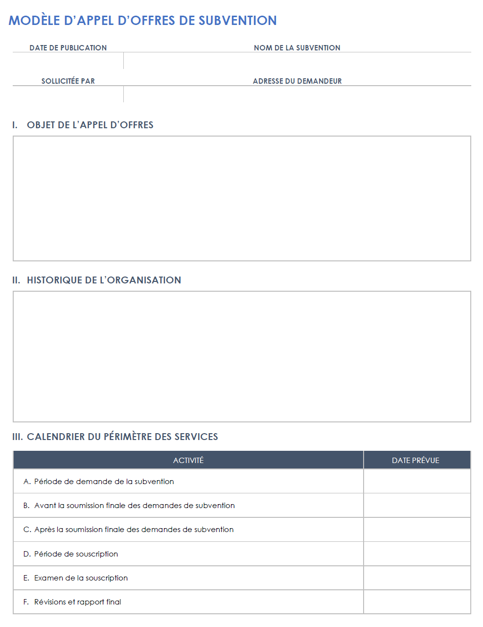 Demande de propositions de subventions