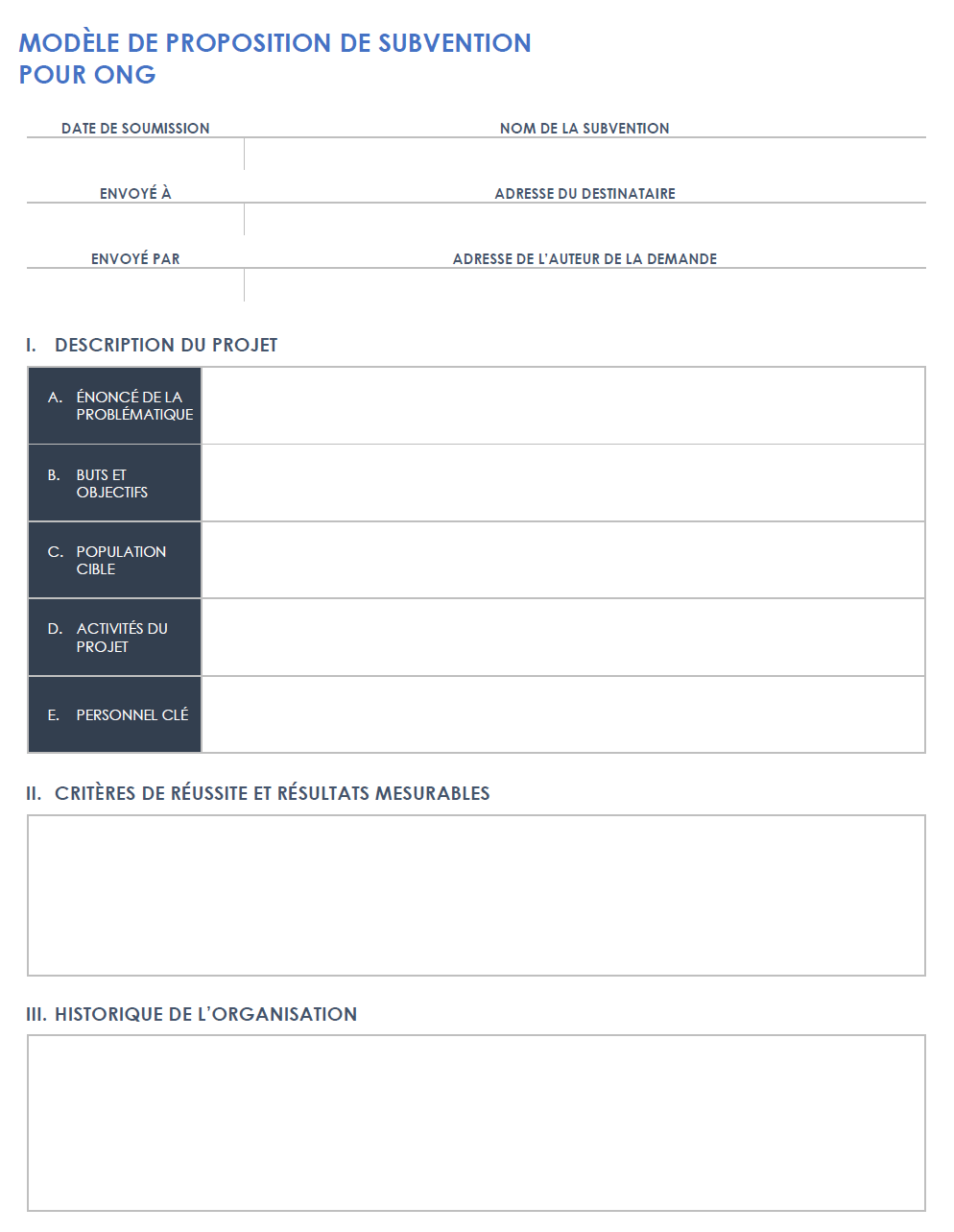 Modèle de proposition de subvention à but non lucratif