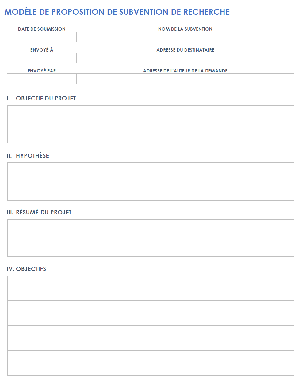 Modèle de proposition de subvention de recherche