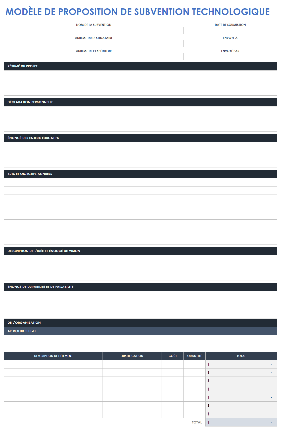 Modèle de proposition de subvention technologique