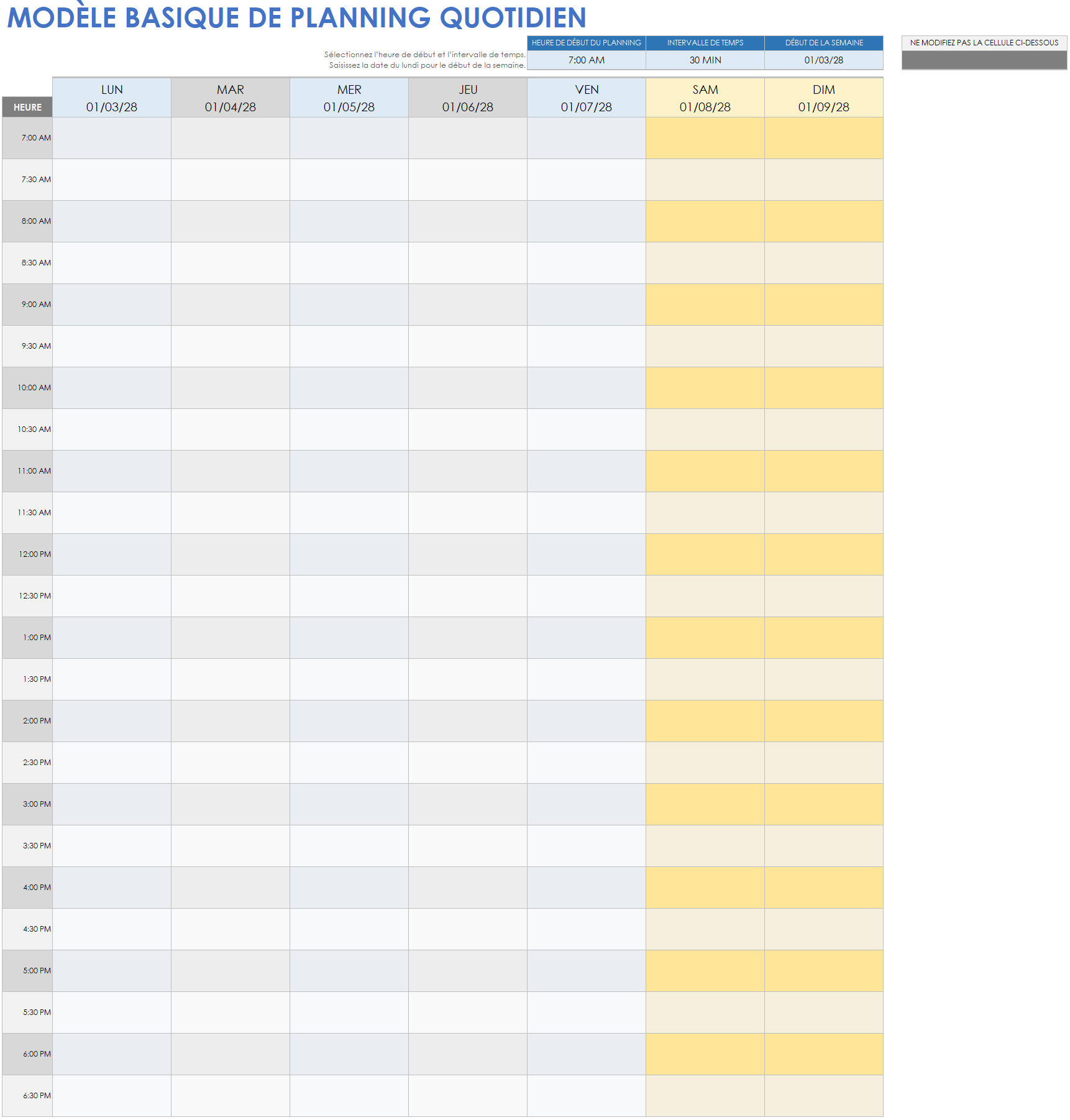  Modèle d'horaire quotidien de base de Google Sheets