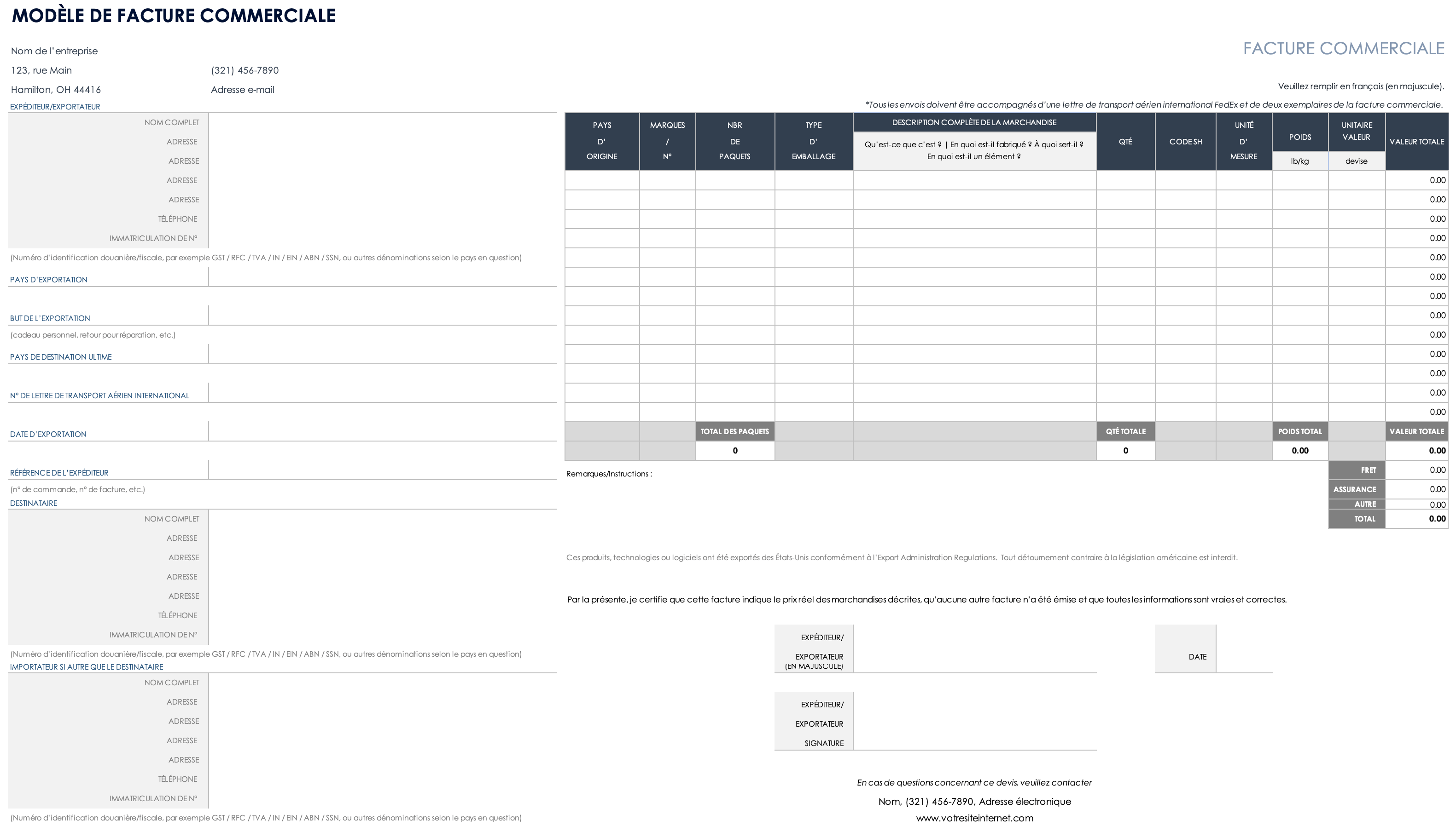 Modèle de facture commerciale