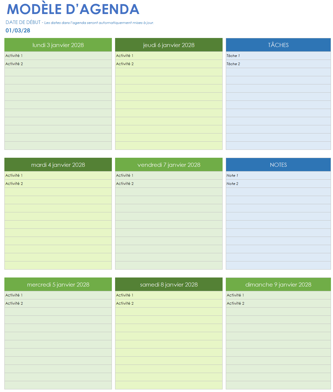  Modèle de planificateur quotidien Google Sheets