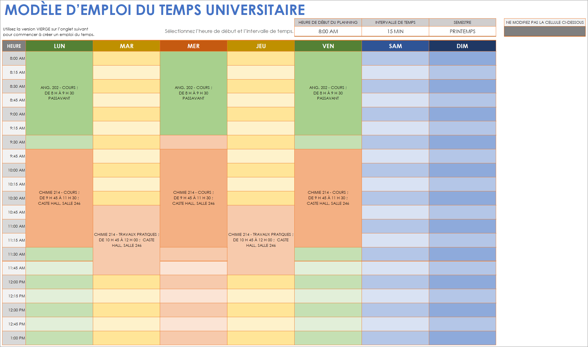  Feuille Google de modèle d'horaire quotidien des étudiants