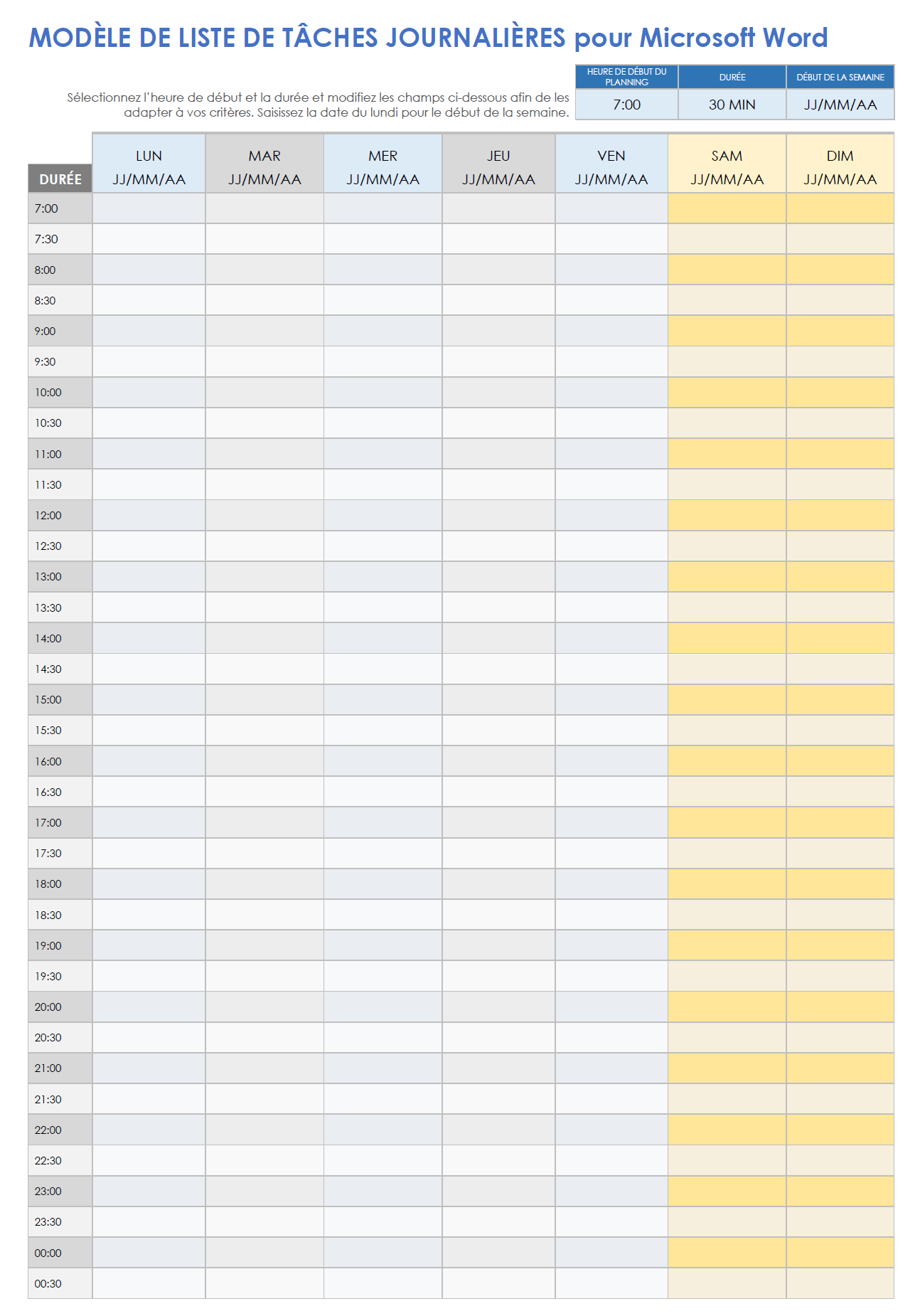  Modèle de liste de tâches quotidiennes pour Microsoft Word