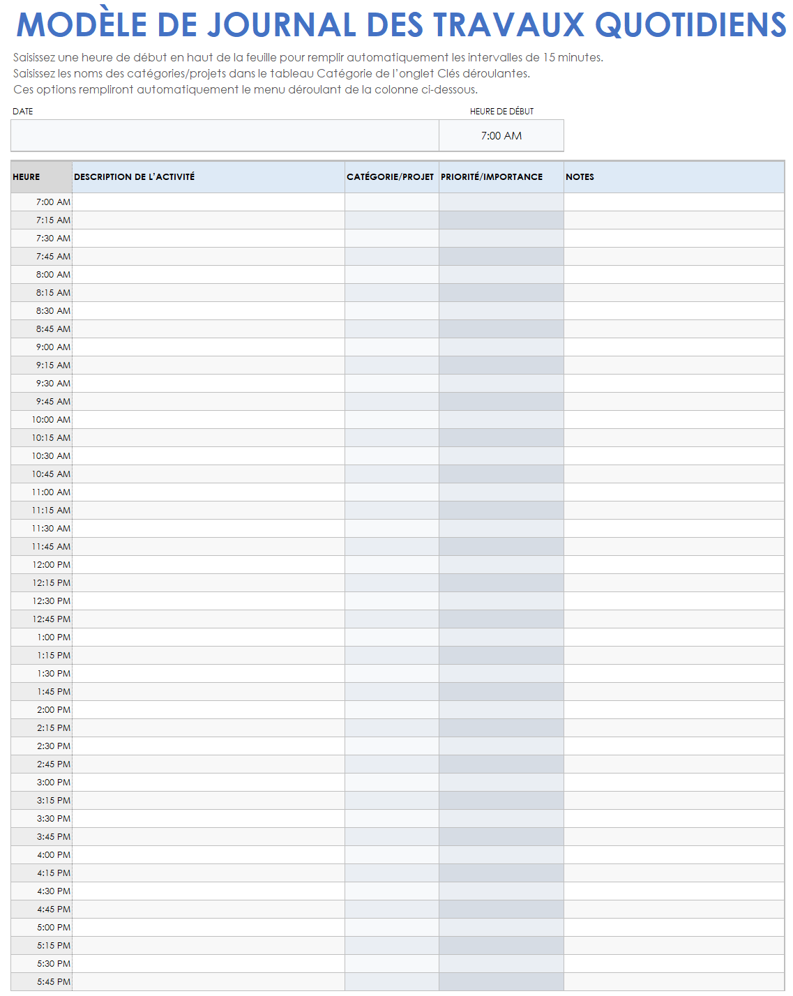  Modèle de journal de travail quotidien Google Sheets