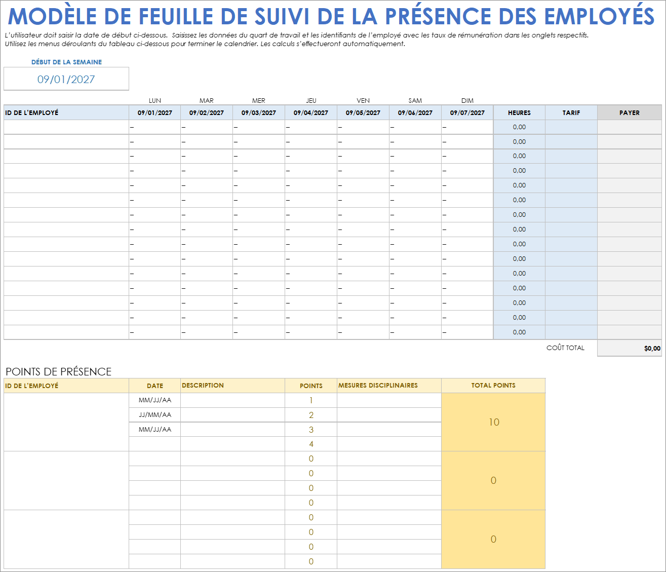  Modèle de suivi des présences des employés