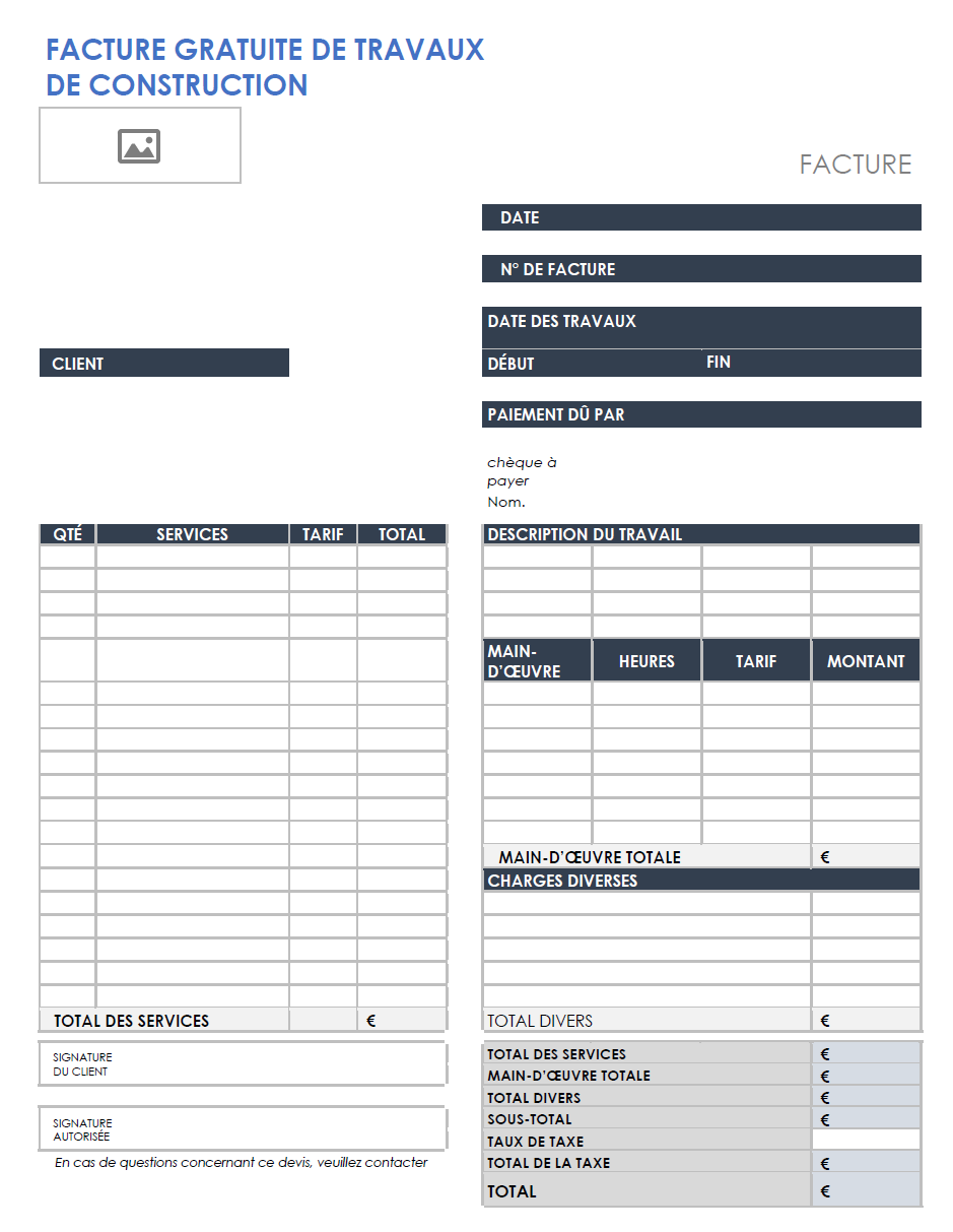  Modèle de facture de construction gratuit