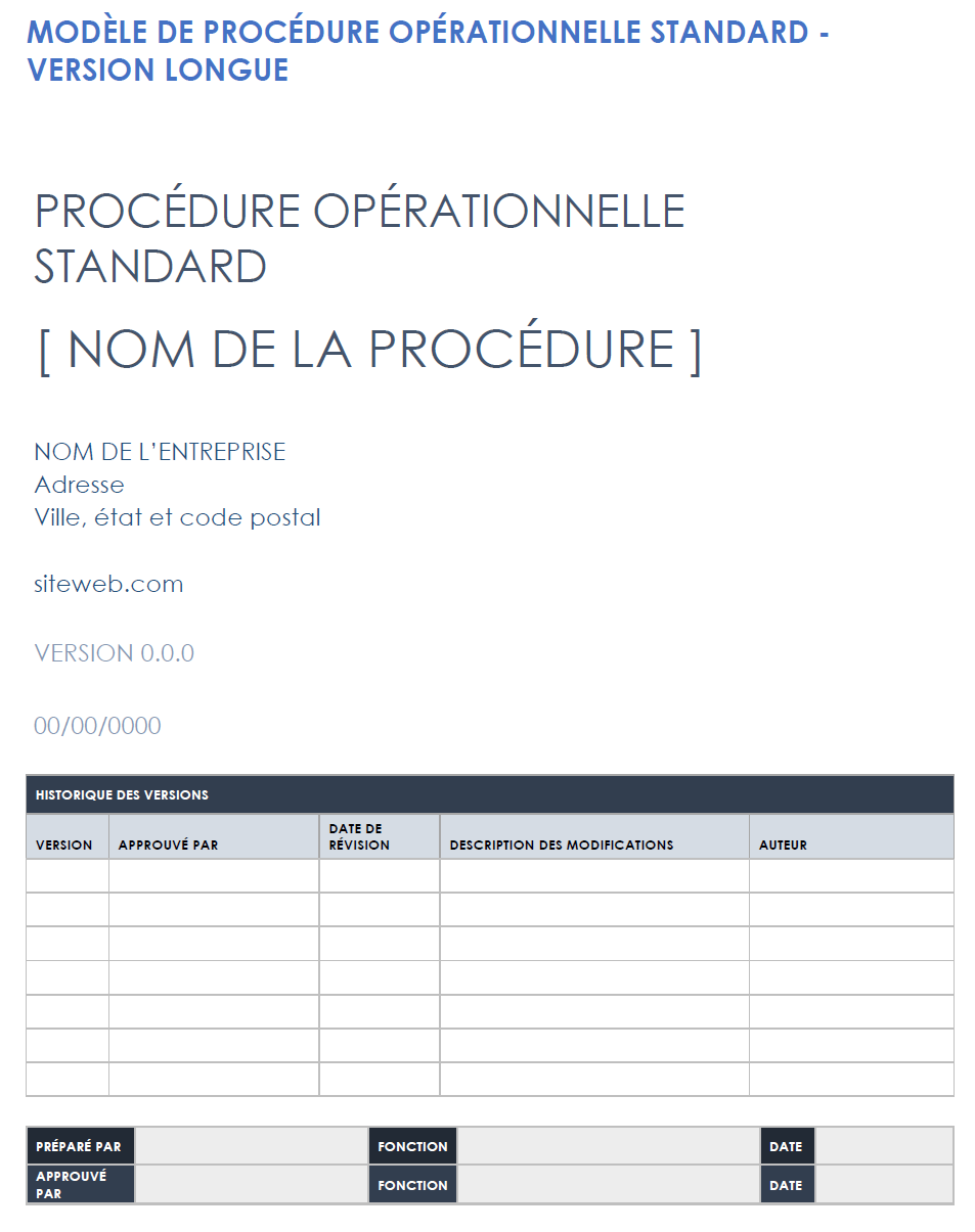  Modèle de procédure d'exploitation standard SOP longue